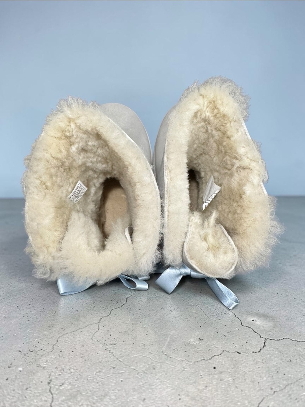 UGG Bailey Bow Bling SWAROVSKI Crystal Charm Boots Shimmer Sheepskin Blue Size 9 - Picture 10 of 16